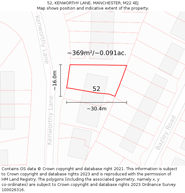 52, KENWORTHY LANE, MANCHESTER, M22 4EJ: Plot and title map