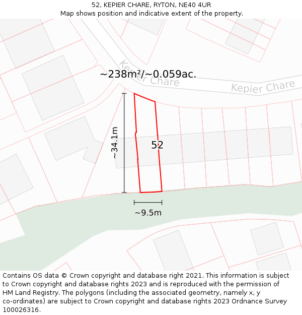 52, KEPIER CHARE, RYTON, NE40 4UR: Plot and title map
