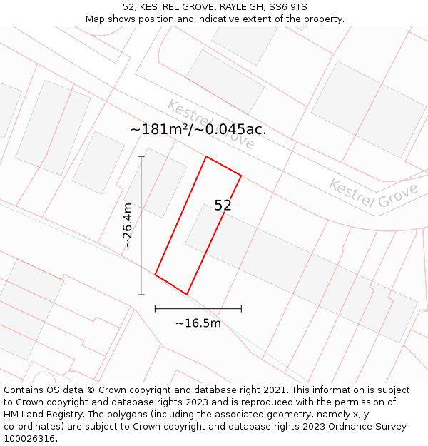 52, KESTREL GROVE, RAYLEIGH, SS6 9TS: Plot and title map
