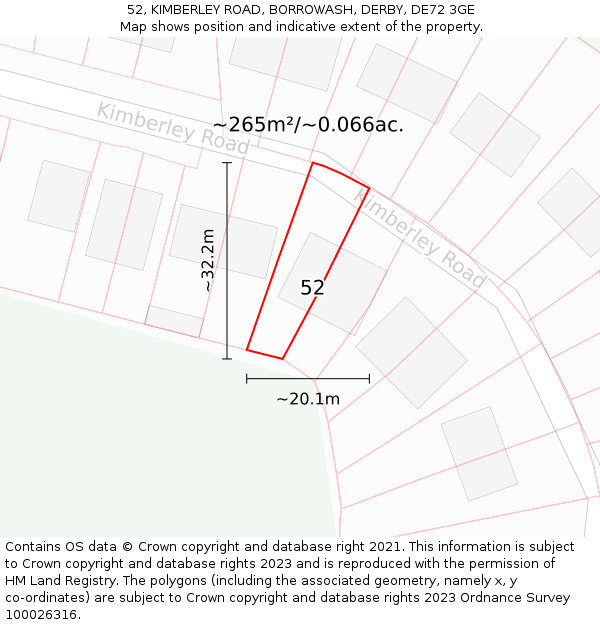 52, KIMBERLEY ROAD, BORROWASH, DERBY, DE72 3GE: Plot and title map