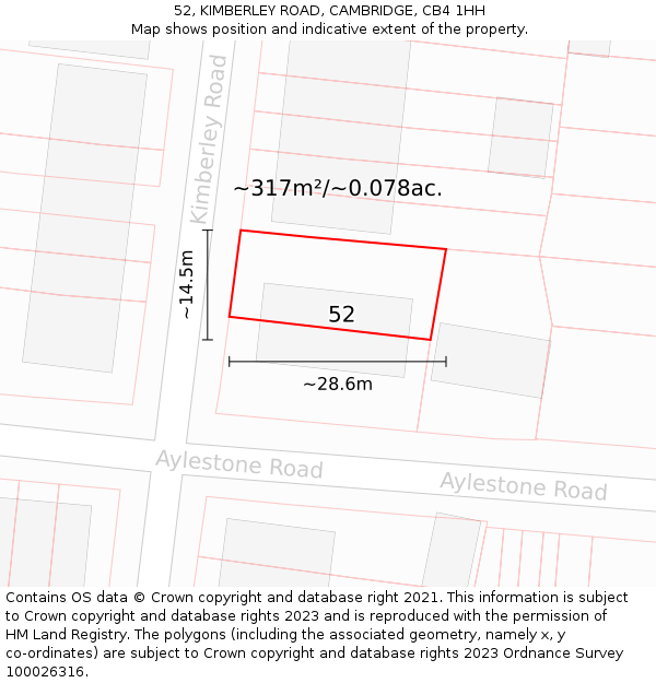 52, KIMBERLEY ROAD, CAMBRIDGE, CB4 1HH: Plot and title map
