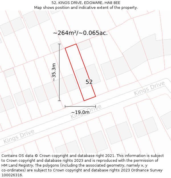 52, KINGS DRIVE, EDGWARE, HA8 8EE: Plot and title map