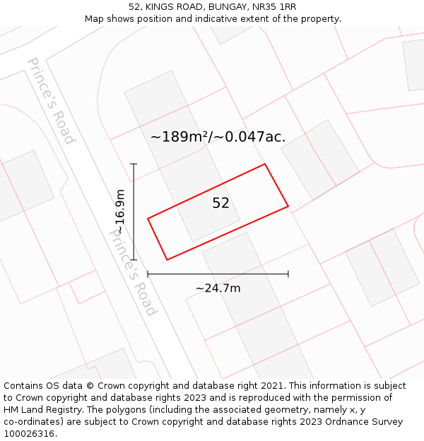 52, KINGS ROAD, BUNGAY, NR35 1RR: Plot and title map
