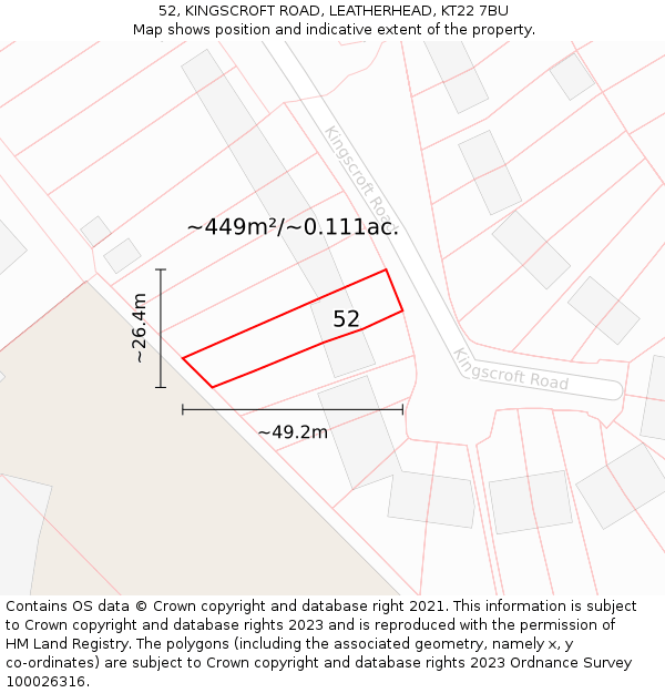 52, KINGSCROFT ROAD, LEATHERHEAD, KT22 7BU: Plot and title map