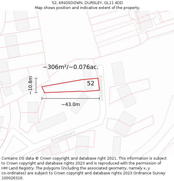 52, KINGSDOWN, DURSLEY, GL11 4DD: Plot and title map