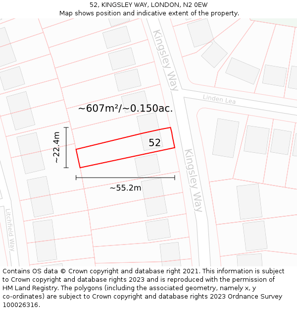 52, KINGSLEY WAY, LONDON, N2 0EW: Plot and title map