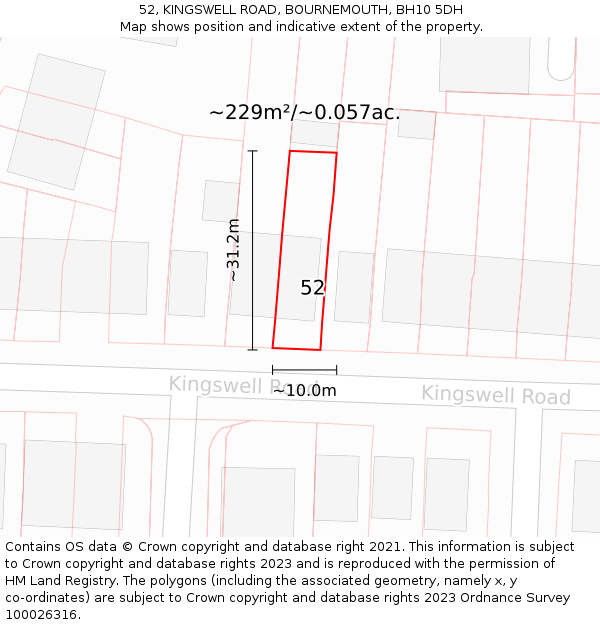 52, KINGSWELL ROAD, BOURNEMOUTH, BH10 5DH: Plot and title map