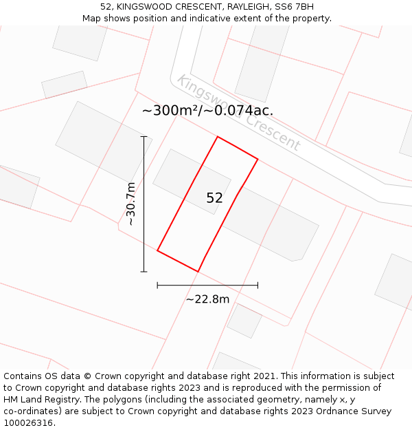 52, KINGSWOOD CRESCENT, RAYLEIGH, SS6 7BH: Plot and title map