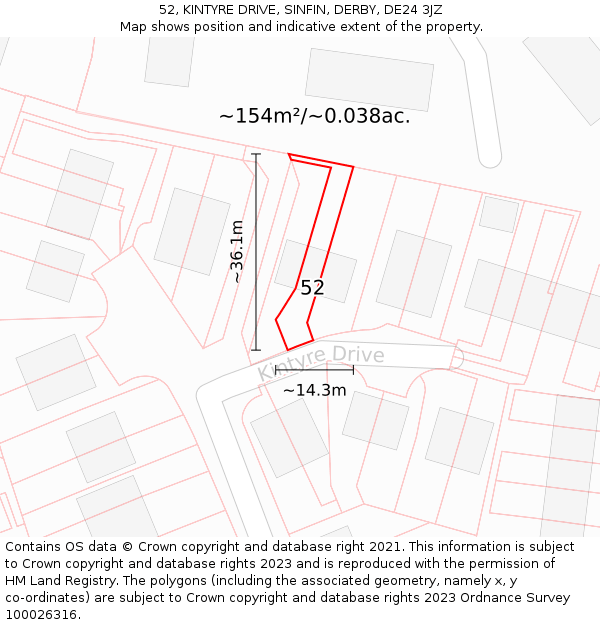 52, KINTYRE DRIVE, SINFIN, DERBY, DE24 3JZ: Plot and title map