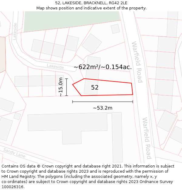 52, LAKESIDE, BRACKNELL, RG42 2LE: Plot and title map