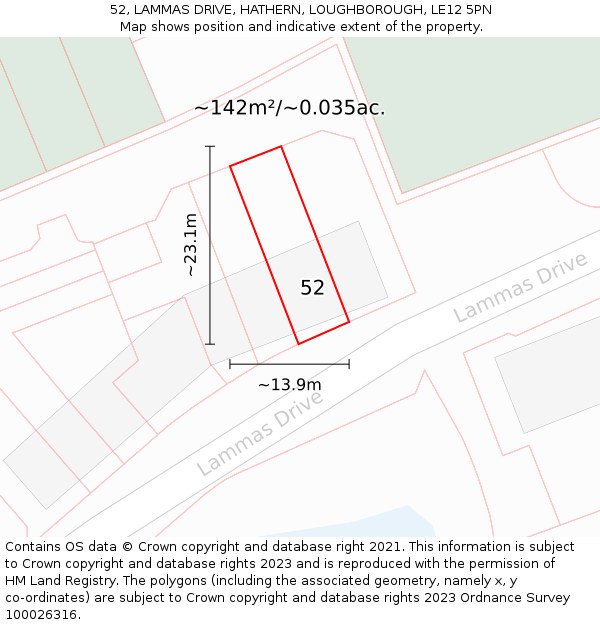 52, LAMMAS DRIVE, HATHERN, LOUGHBOROUGH, LE12 5PN: Plot and title map