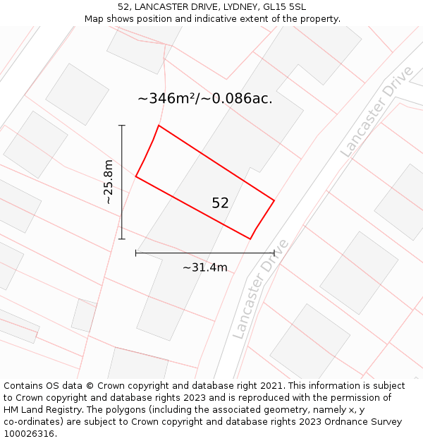 52, LANCASTER DRIVE, LYDNEY, GL15 5SL: Plot and title map