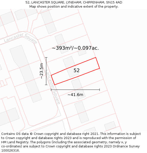 52, LANCASTER SQUARE, LYNEHAM, CHIPPENHAM, SN15 4AD: Plot and title map