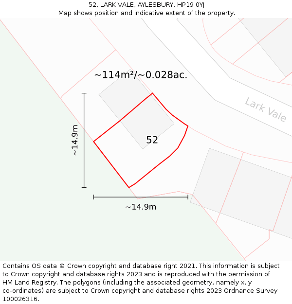 52, LARK VALE, AYLESBURY, HP19 0YJ: Plot and title map