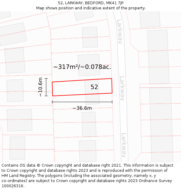 52, LARKWAY, BEDFORD, MK41 7JP: Plot and title map