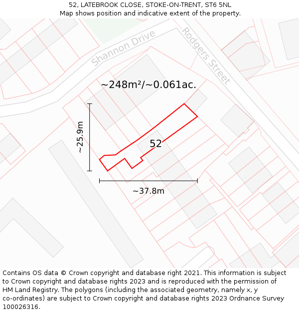 52, LATEBROOK CLOSE, STOKE-ON-TRENT, ST6 5NL: Plot and title map