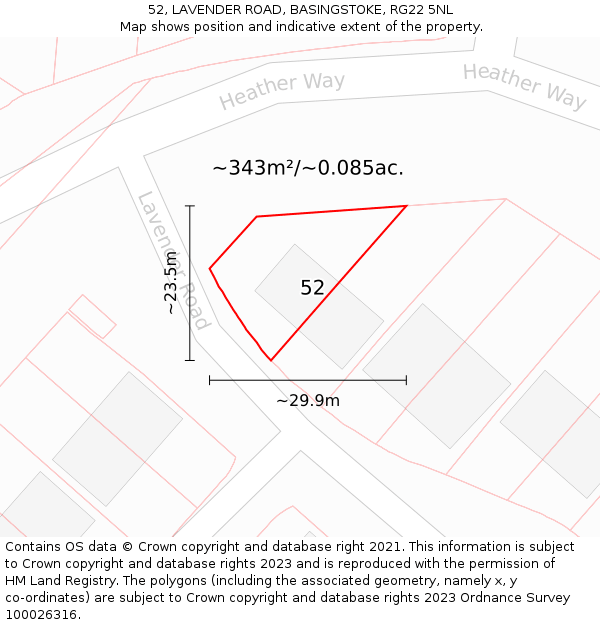 52, LAVENDER ROAD, BASINGSTOKE, RG22 5NL: Plot and title map