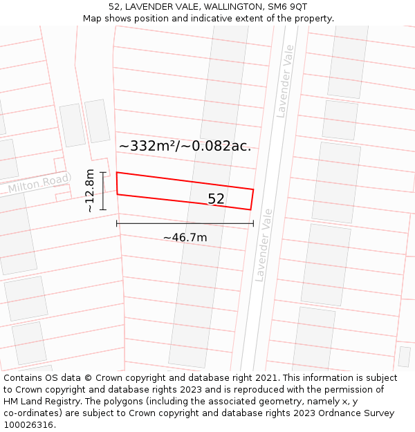 52, LAVENDER VALE, WALLINGTON, SM6 9QT: Plot and title map