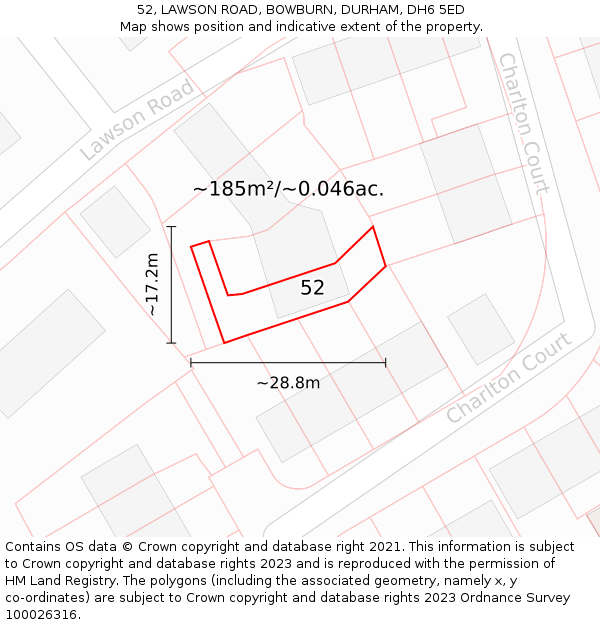 52, LAWSON ROAD, BOWBURN, DURHAM, DH6 5ED: Plot and title map