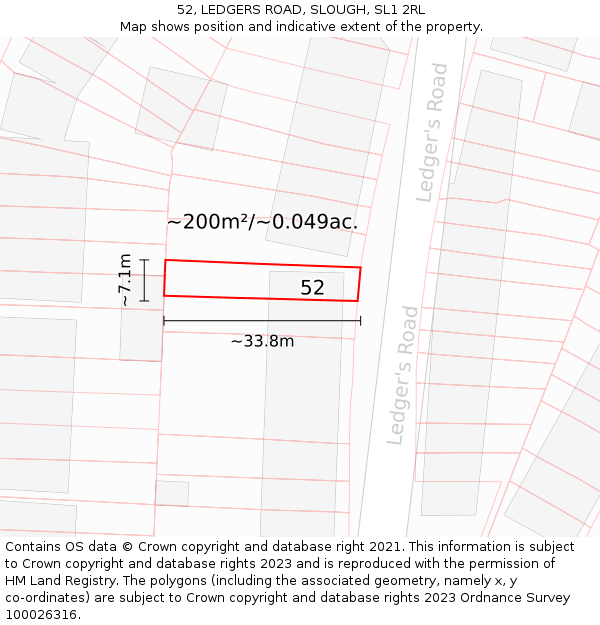 52, LEDGERS ROAD, SLOUGH, SL1 2RL: Plot and title map