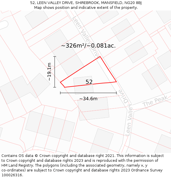 52, LEEN VALLEY DRIVE, SHIREBROOK, MANSFIELD, NG20 8BJ: Plot and title map