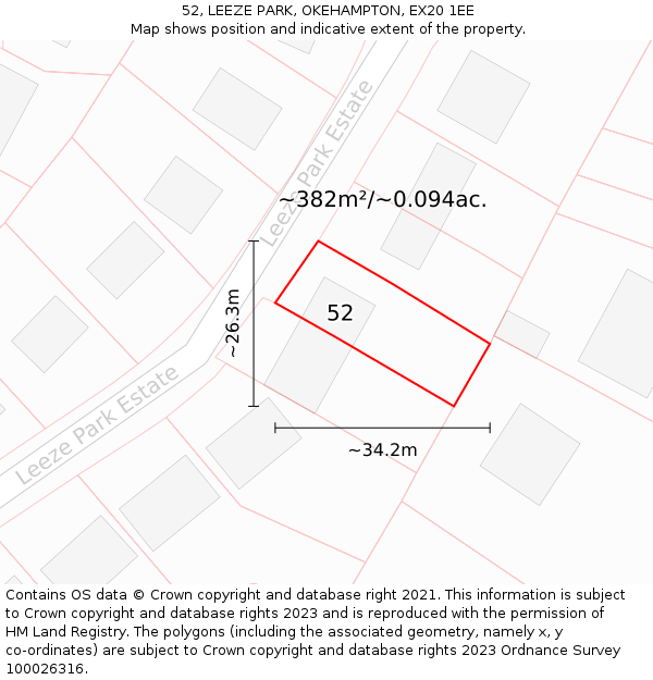 52, LEEZE PARK, OKEHAMPTON, EX20 1EE: Plot and title map