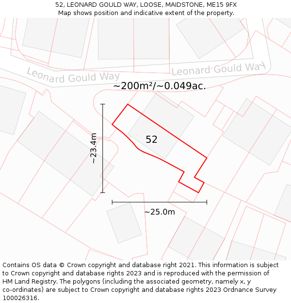 52, LEONARD GOULD WAY, LOOSE, MAIDSTONE, ME15 9FX: Plot and title map