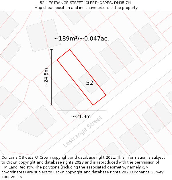 52, LESTRANGE STREET, CLEETHORPES, DN35 7HL: Plot and title map