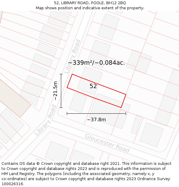 52, LIBRARY ROAD, POOLE, BH12 2BQ: Plot and title map