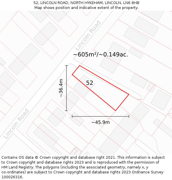 52, LINCOLN ROAD, NORTH HYKEHAM, LINCOLN, LN6 8HB: Plot and title map