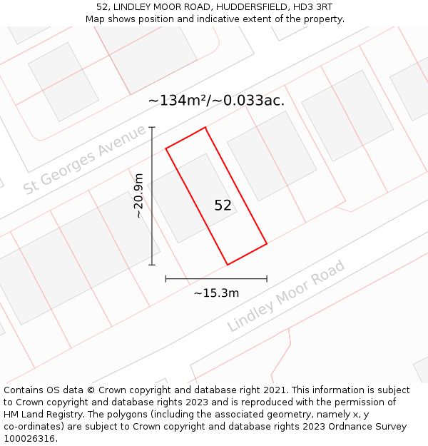 52, LINDLEY MOOR ROAD, HUDDERSFIELD, HD3 3RT: Plot and title map