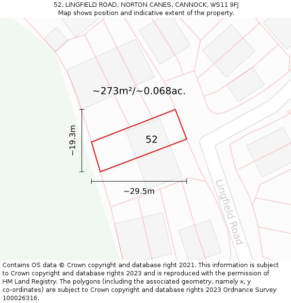 52, LINGFIELD ROAD, NORTON CANES, CANNOCK, WS11 9FJ: Plot and title map