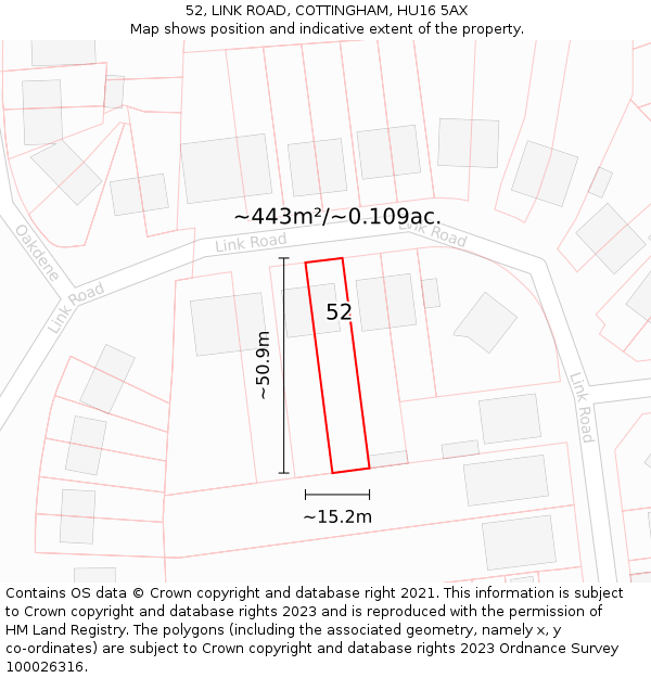 52, LINK ROAD, COTTINGHAM, HU16 5AX: Plot and title map