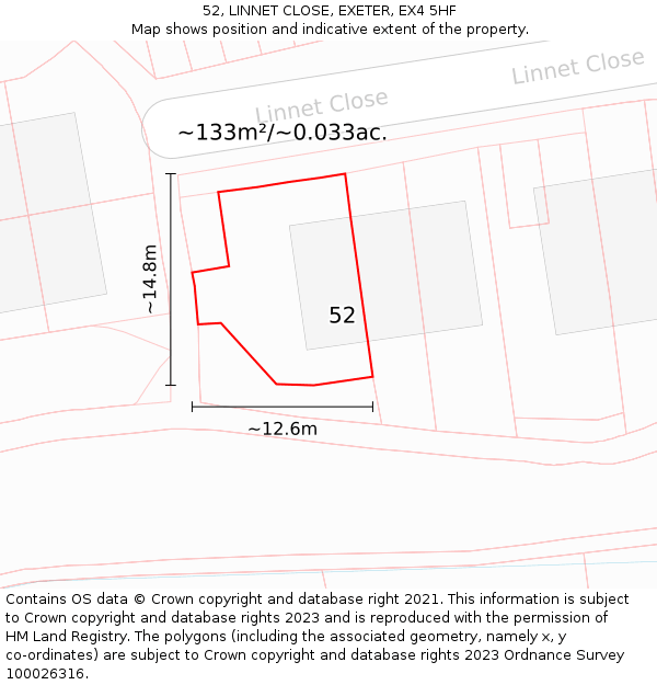 52, LINNET CLOSE, EXETER, EX4 5HF: Plot and title map