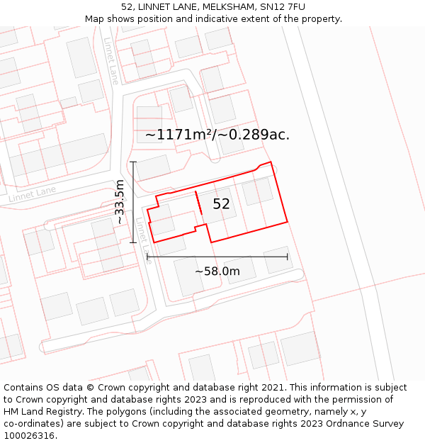 52, LINNET LANE, MELKSHAM, SN12 7FU: Plot and title map