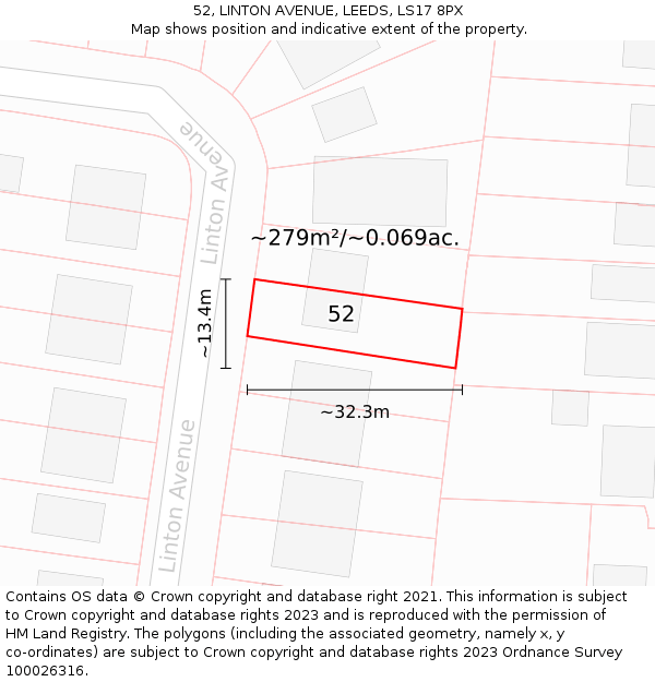 52, LINTON AVENUE, LEEDS, LS17 8PX: Plot and title map