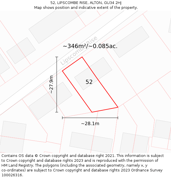52, LIPSCOMBE RISE, ALTON, GU34 2HJ: Plot and title map