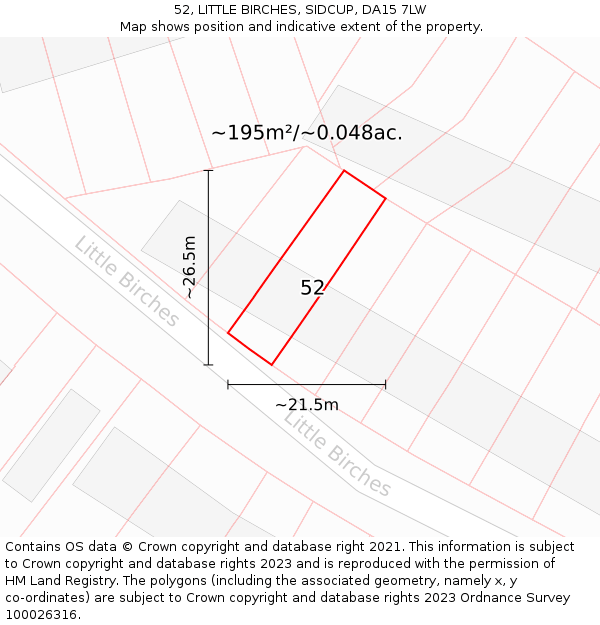 52, LITTLE BIRCHES, SIDCUP, DA15 7LW: Plot and title map
