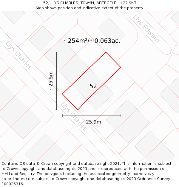 52, LLYS CHARLES, TOWYN, ABERGELE, LL22 9NT: Plot and title map