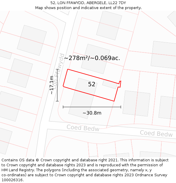 52, LON FFAWYDD, ABERGELE, LL22 7DY: Plot and title map