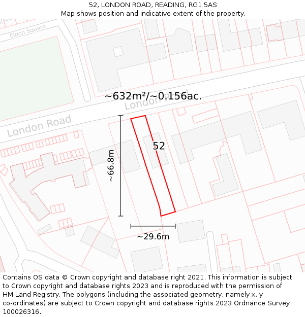 52, LONDON ROAD, READING, RG1 5AS: Plot and title map