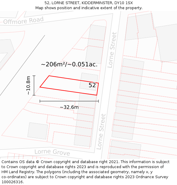 52, LORNE STREET, KIDDERMINSTER, DY10 1SX: Plot and title map