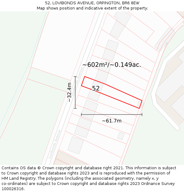 52, LOVIBONDS AVENUE, ORPINGTON, BR6 8EW: Plot and title map