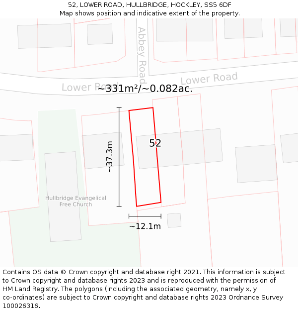 52, LOWER ROAD, HULLBRIDGE, HOCKLEY, SS5 6DF: Plot and title map