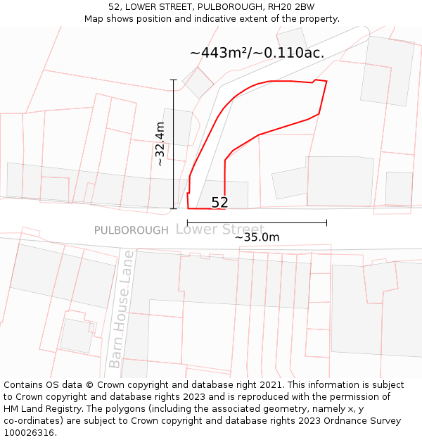 52, LOWER STREET, PULBOROUGH, RH20 2BW: Plot and title map