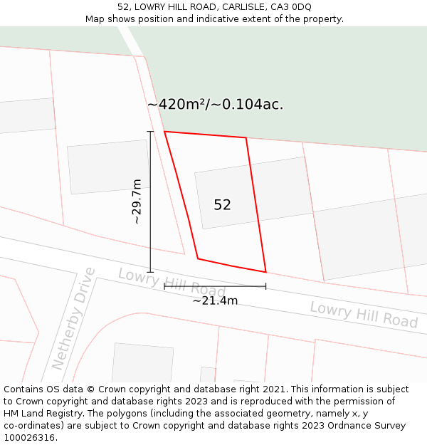 52, LOWRY HILL ROAD, CARLISLE, CA3 0DQ: Plot and title map