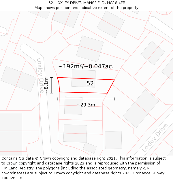 52, LOXLEY DRIVE, MANSFIELD, NG18 4FB: Plot and title map