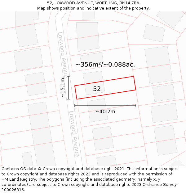 52, LOXWOOD AVENUE, WORTHING, BN14 7RA: Plot and title map