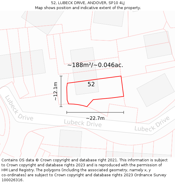 52, LUBECK DRIVE, ANDOVER, SP10 4LJ: Plot and title map