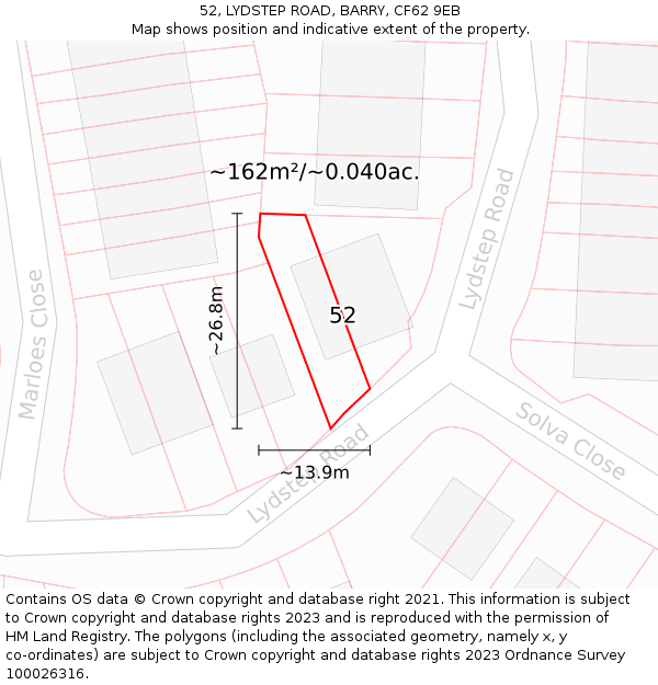 52, LYDSTEP ROAD, BARRY, CF62 9EB: Plot and title map